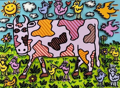 Moon cow and birds