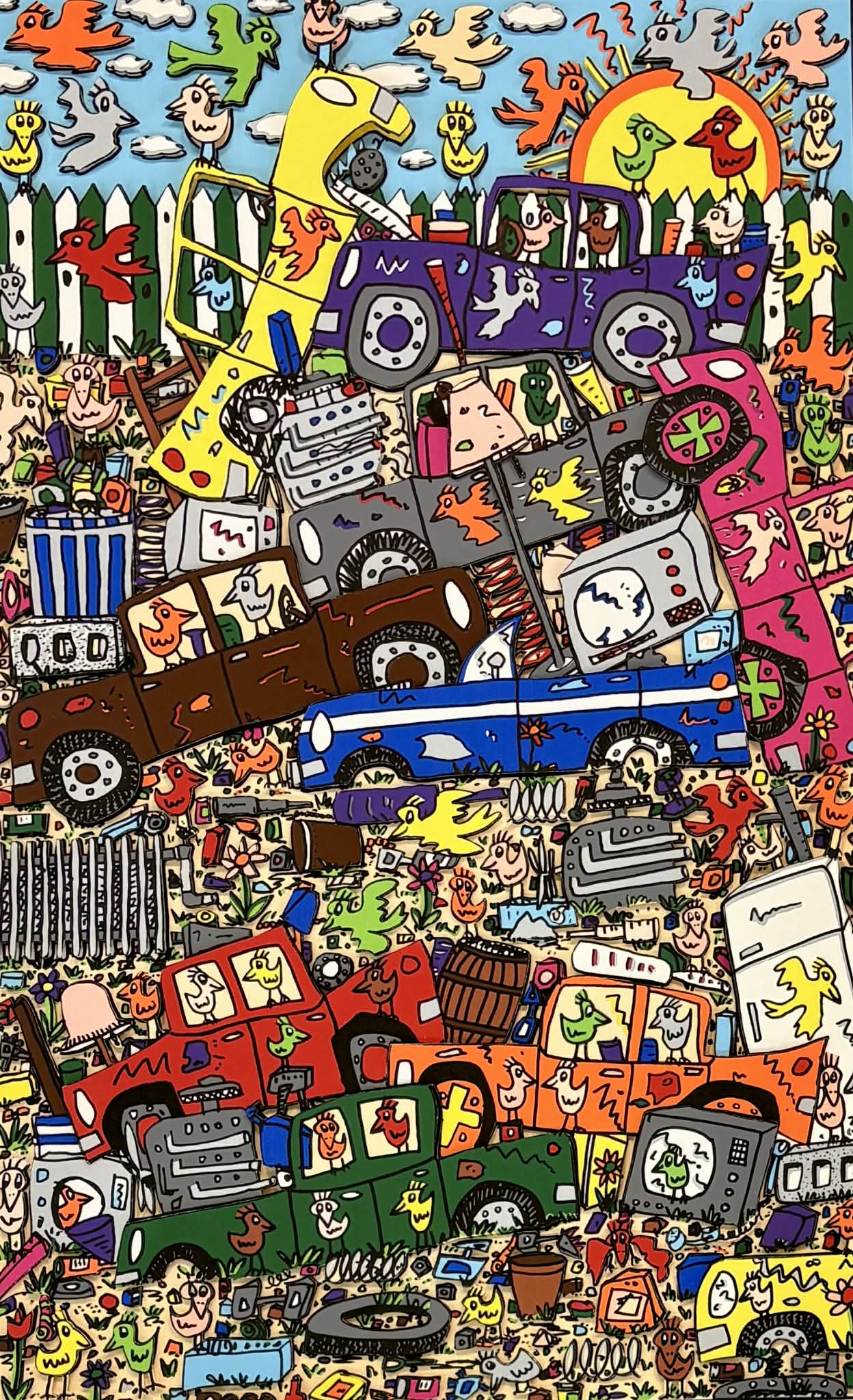 Birds in a junk yard