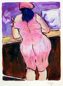 Woman in a red lion pub